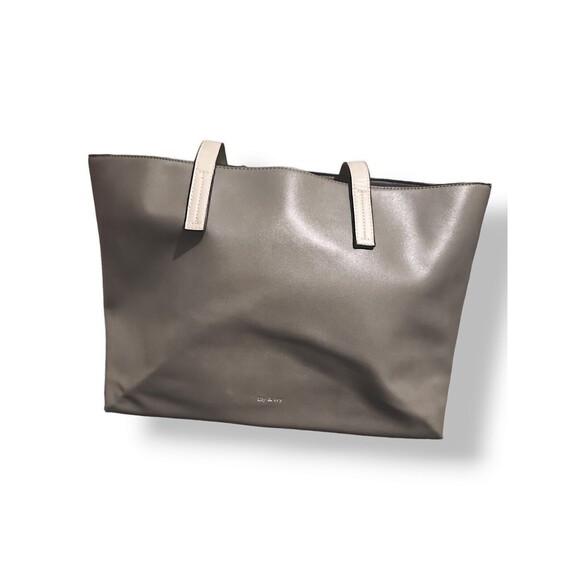 Lily Ivy Weekender Tote Handbag Grey Navy Medium 11 Inch Tall - Picture 7 of 9